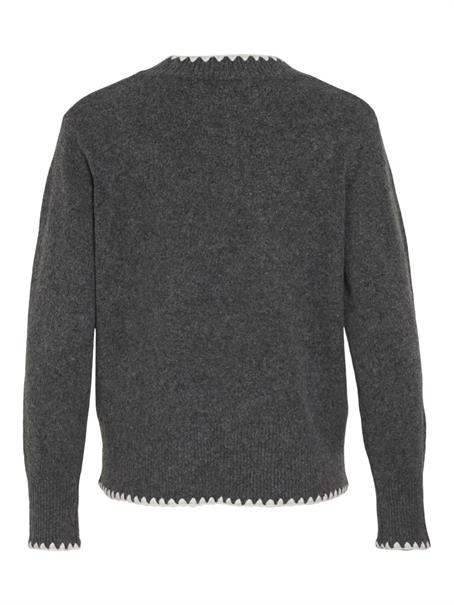 VIHEFNA STITCH DETAIL KNIT TOP/R/3 dark grey melange