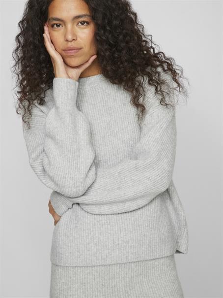 VIKACHEL O-NECK L/S KNIT TOP/R/1 light grey melange