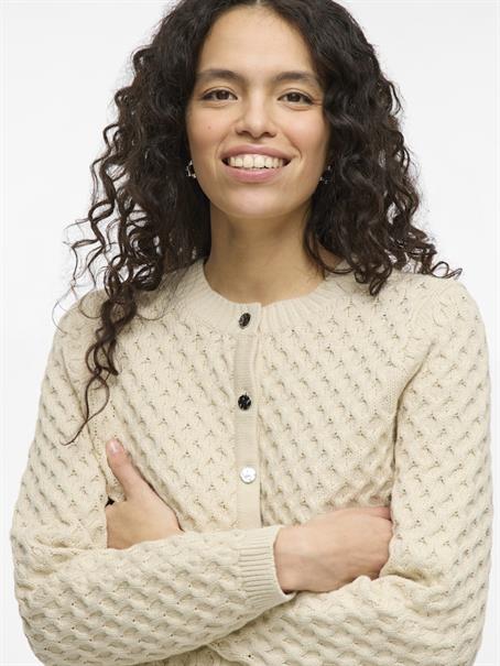VIKALI L/S O-NECK KNIT BUTTON CARDIGAN birch