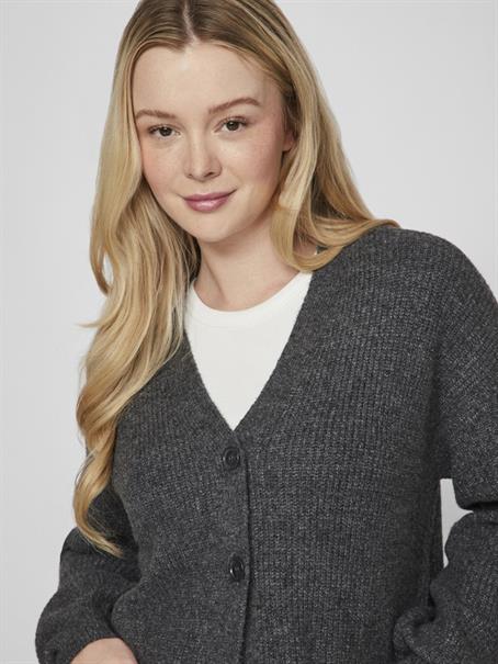 VIKIMMIS V-NECK L/S KNIT CARDIGAN/R dark grey melange