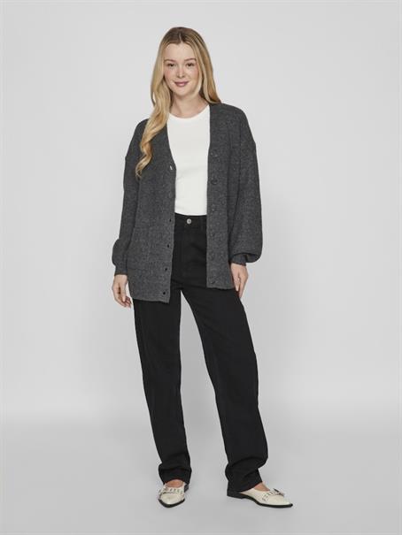 VIKIMMIS V-NECK L/S KNIT CARDIGAN/R dark grey melange
