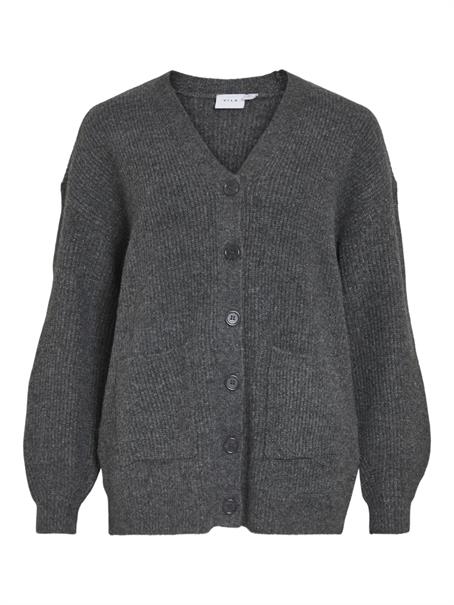 VIKIMMIS V-NECK L/S KNIT CARDIGAN/R dark grey melange