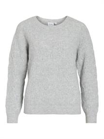 VILASSIA O-NECK L/S CABEL KNIT TOP -NOOS light grey melange