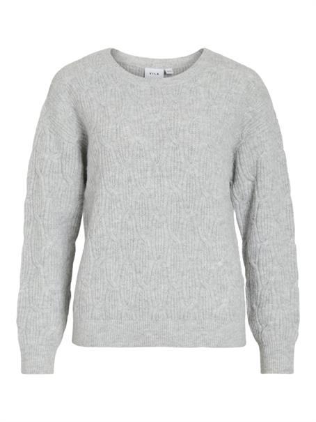 VILASSIA O-NECK L/S CABEL KNIT TOP -NOOS light grey melange