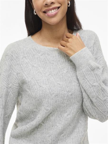 VILASSIA O-NECK L/S CABEL KNIT TOP -NOOS light grey melange