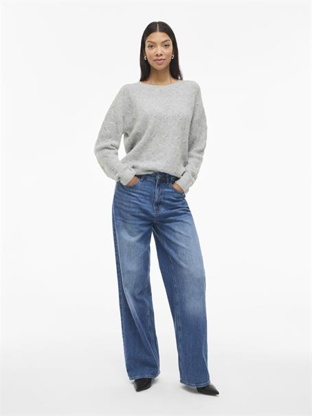 VILASSIA O-NECK L/S CABEL KNIT TOP -NOOS light grey melange