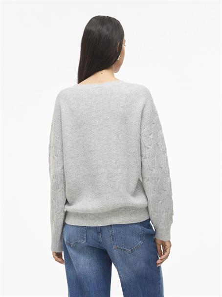 VILASSIA O-NECK L/S CABEL KNIT TOP -NOOS light grey melange