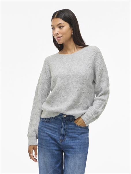 VILASSIA O-NECK L/S CABEL KNIT TOP -NOOS light grey melange
