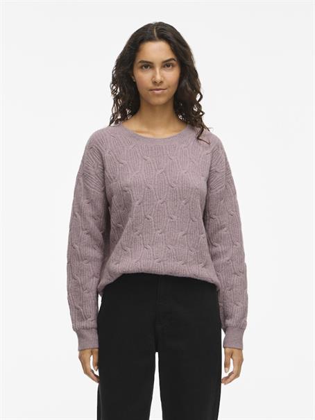 VILASSIA O-NECK L/S CABEL KNIT TOP -NOOS toadstool