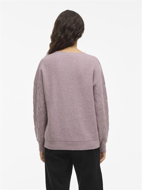 VILASSIA O-NECK L/S CABEL KNIT TOP -NOOS toadstool