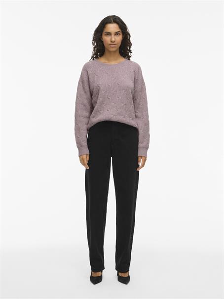 VILASSIA O-NECK L/S CABEL KNIT TOP -NOOS toadstool