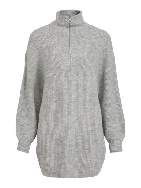 VILEAH ZIPPER L/S KNIT TUNIC light grey melange