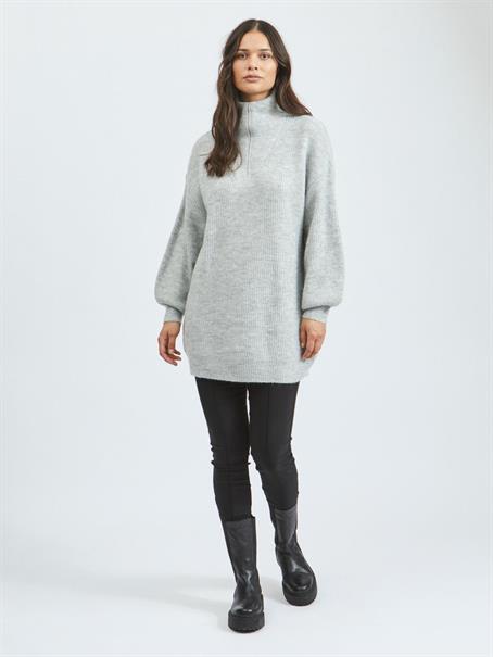 VILEAH ZIPPER L/S KNIT TUNIC light grey melange