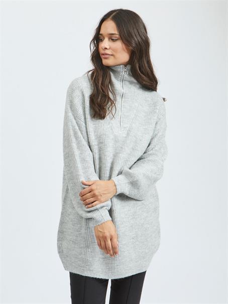 VILEAH ZIPPER L/S KNIT TUNIC light grey melange