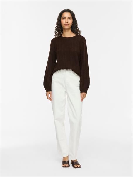 VILIGA POINTELLE L/S O-NECK TOP -NOOS coffee bean