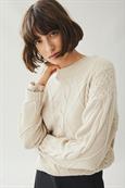 VILOU O-NECK L/S CABLE KNIT TOP - NOOS feather gray