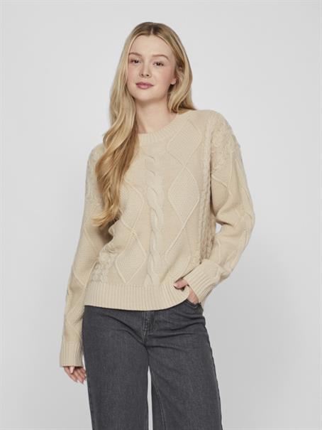 VILOU O-NECK L/S CABLE KNIT TOP - NOOS feather gray
