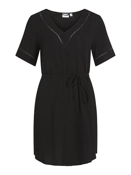 VIMESA DETAIL V-NECK S/S DRESS - NOOS black