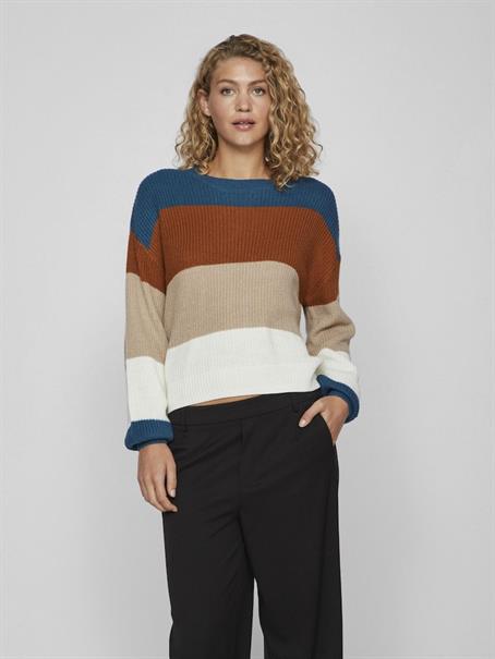 VIOA L/S O-NECK STRIPE KNIT TOP/PB/1 moroccan blue