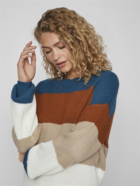 VIOA L/S O-NECK STRIPE KNIT TOP/PB/1 moroccan blue