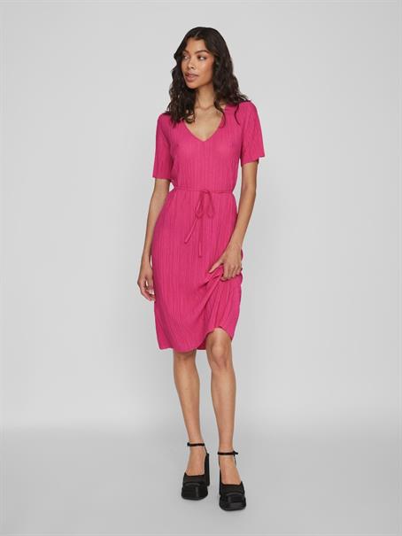 VIPLISA V-NECK S/S DRESS/SU/VOL pink yarrow