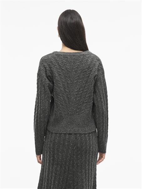VIRELLI V-NECK L/S CABLE KNIT CARDI/BFS dark grey melange