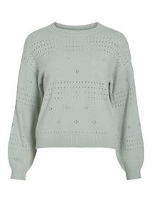 VIRIL L/S O-NECK POINTELLE KNIT TOP-NOOS silt green