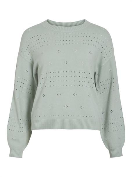 VIRIL L/S O-NECK POINTELLE KNIT TOP-NOOS silt green
