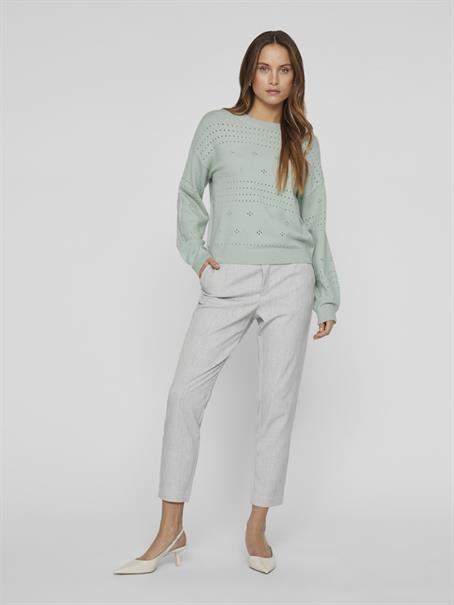 VIRIL L/S O-NECK POINTELLE KNIT TOP-NOOS silt green