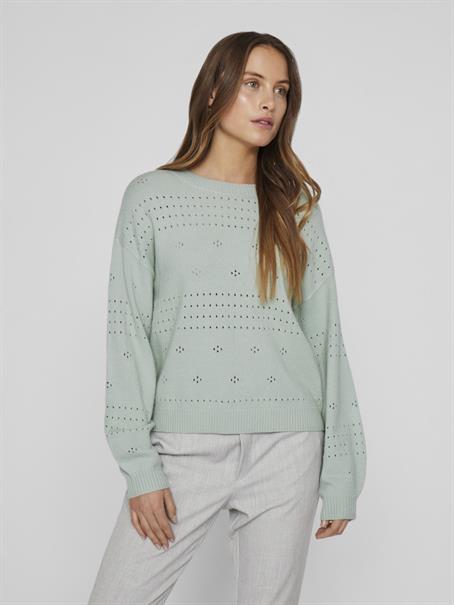 VIRIL L/S O-NECK POINTELLE KNIT TOP-NOOS silt green