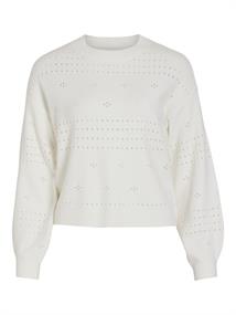 VIRIL L/S O-NECK POINTELLE KNIT TOP-NOOS white alyssum