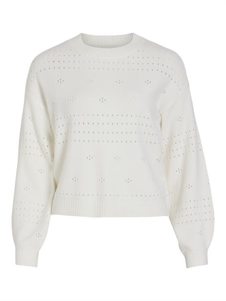 VIRIL L/S O-NECK POINTELLE KNIT TOP-NOOS white alyssum