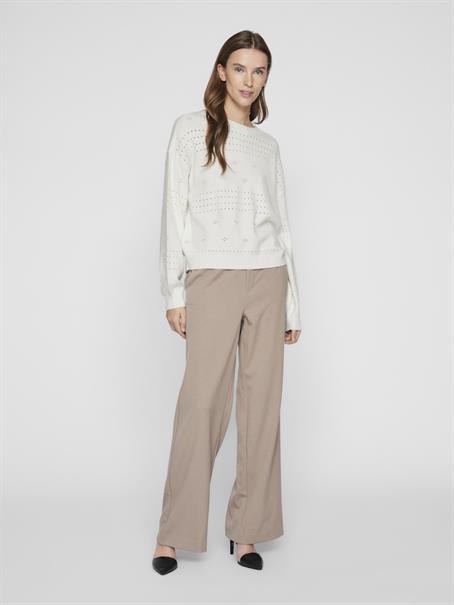 VIRIL L/S O-NECK POINTELLE KNIT TOP-NOOS white alyssum