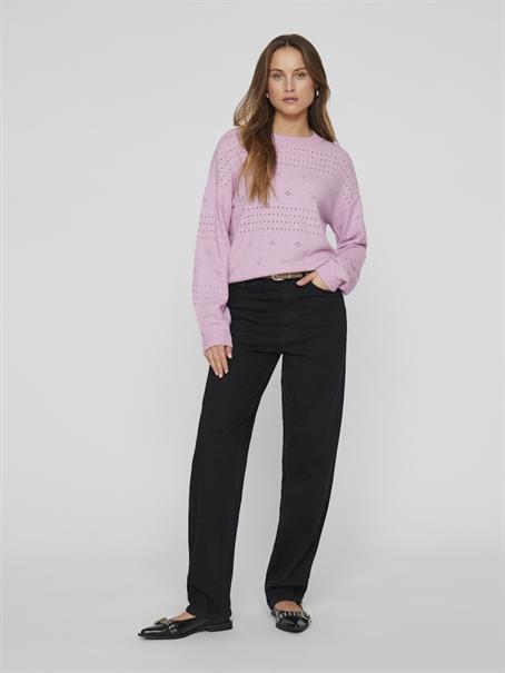 VIRIL L/S O-NECK POINTELLE KNIT TOP-NOOS winsome orchid