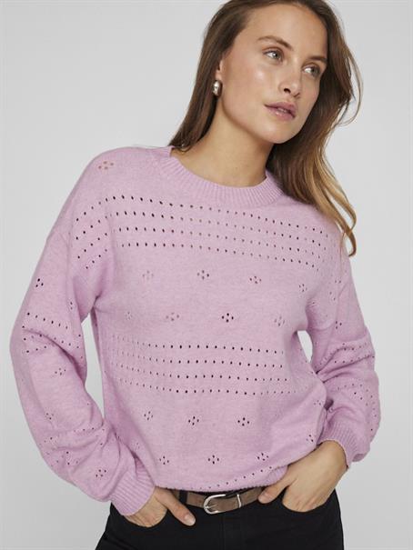 VIRIL L/S O-NECK POINTELLE KNIT TOP-NOOS winsome orchid