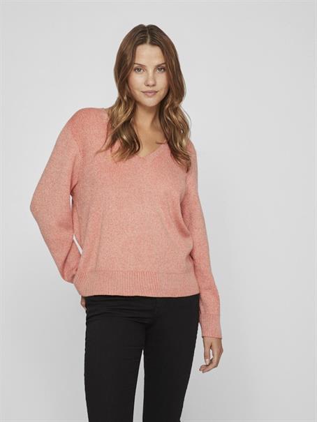 VIRIL MULTI V-NECK L/S KNIT TOP - NOOS misty rose
