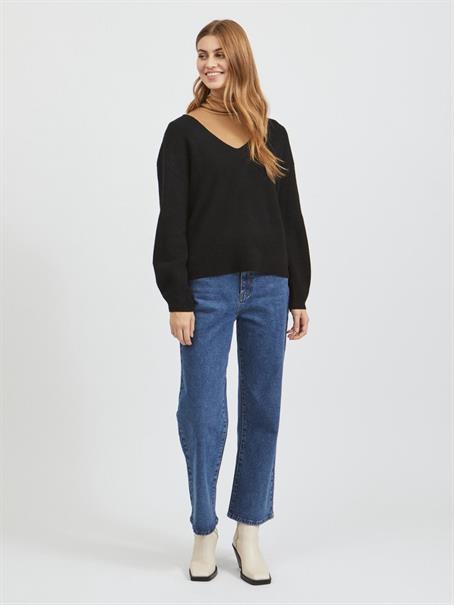 VIRIL REV DEEP V-NECK L/S KNIT TOP/L black