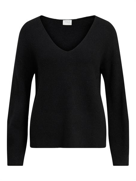 VIRIL REV DEEP V-NECK L/S KNIT TOP/L black