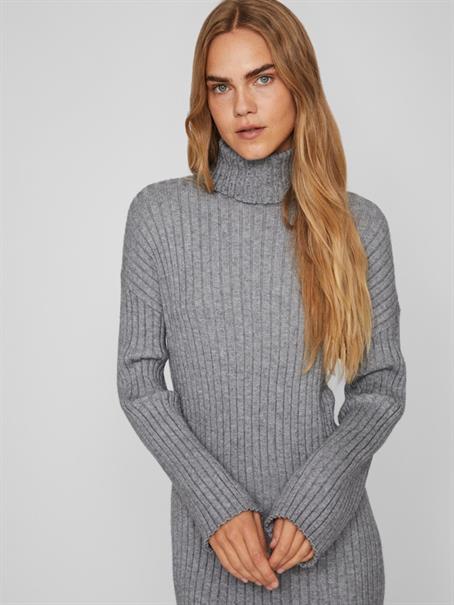 VIRIL ROLLNECK L/S SLIT KNIT DRESS/L medium grey melange