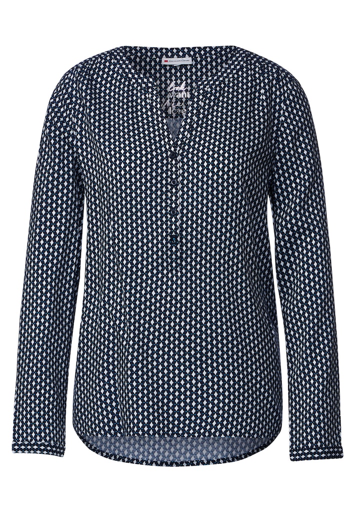 Street One Damen Langarmbluse Viskose Bluse mit Print deep blue bequem  online kaufen bei