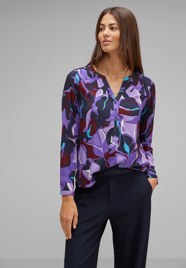 Street One Damen Langarmbluse Viskose Bluse mit Print lupine lilac bequem  online kaufen bei