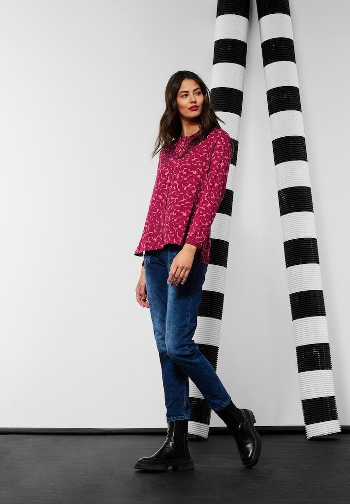 Street One Damen Langarmbluse Viskose Bluse mit Print woody rose bequem  online kaufen bei | 