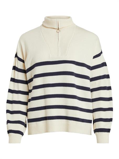 VISUZA ZIPPER L/S STRIPE KNIT TOP/LD birch