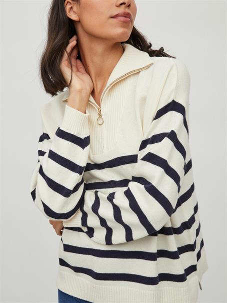 VISUZA ZIPPER L/S STRIPE KNIT TOP/LD birch