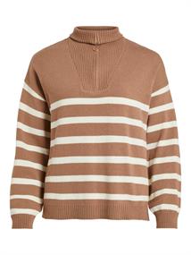 VISUZA ZIPPER L/S STRIPE KNIT TOP/LD portabella