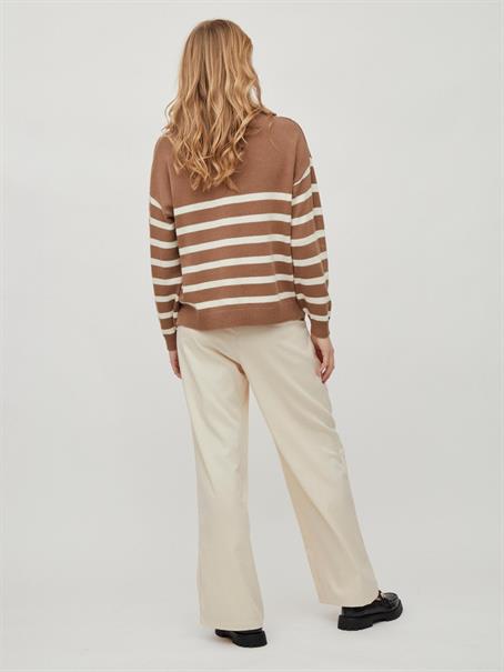 VISUZA ZIPPER L/S STRIPE KNIT TOP/LD portabella