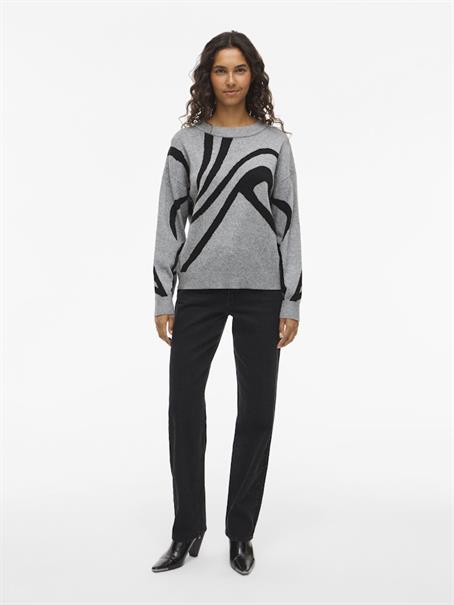 VITIF JACQUARD L/S KNIT TOP - NOOS medium grey melange