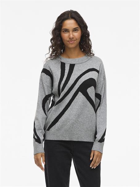VITIF JACQUARD L/S KNIT TOP - NOOS medium grey melange
