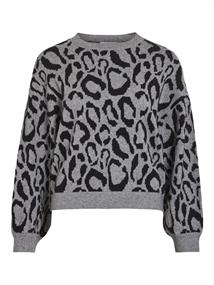 VITIP O-NECK L/S JACQUARD KNIT TOP/R/1 medium grey melange