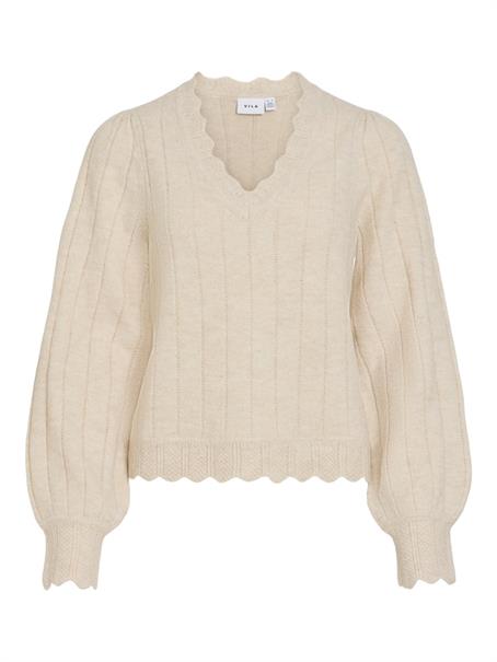 VIZIRA V-NECK L/S DETAIL KNIT TOP/VOL super light natural melan